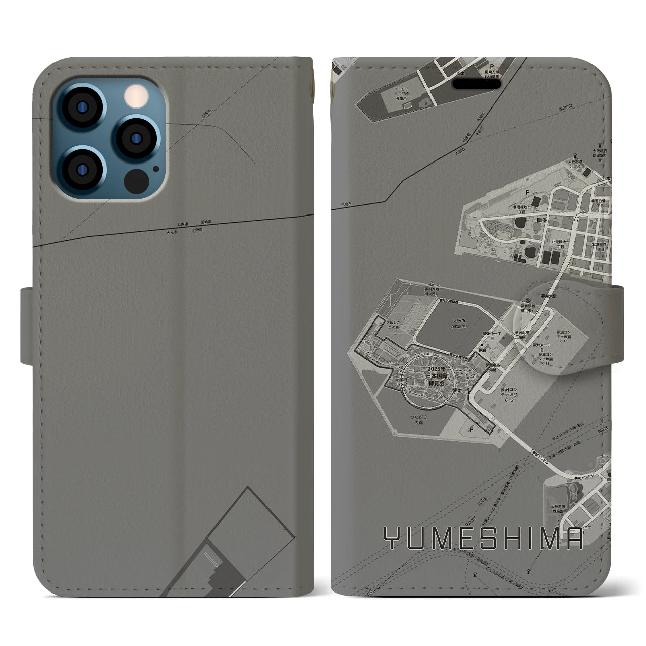 【夢洲(大阪府)】地図柄iPhoneケース(手帳タイプ)