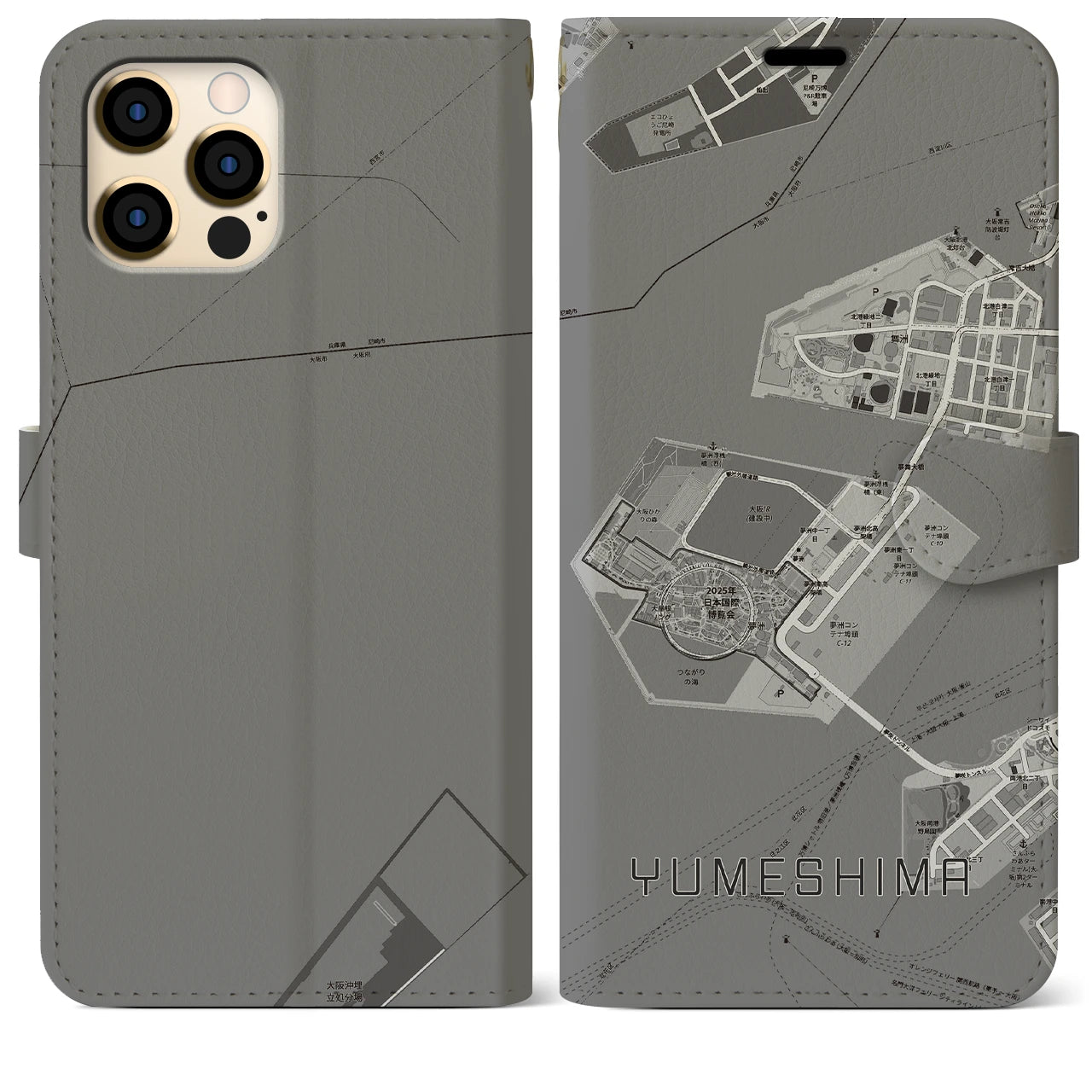 【夢洲(大阪府)】地図柄iPhoneケース(手帳タイプ)