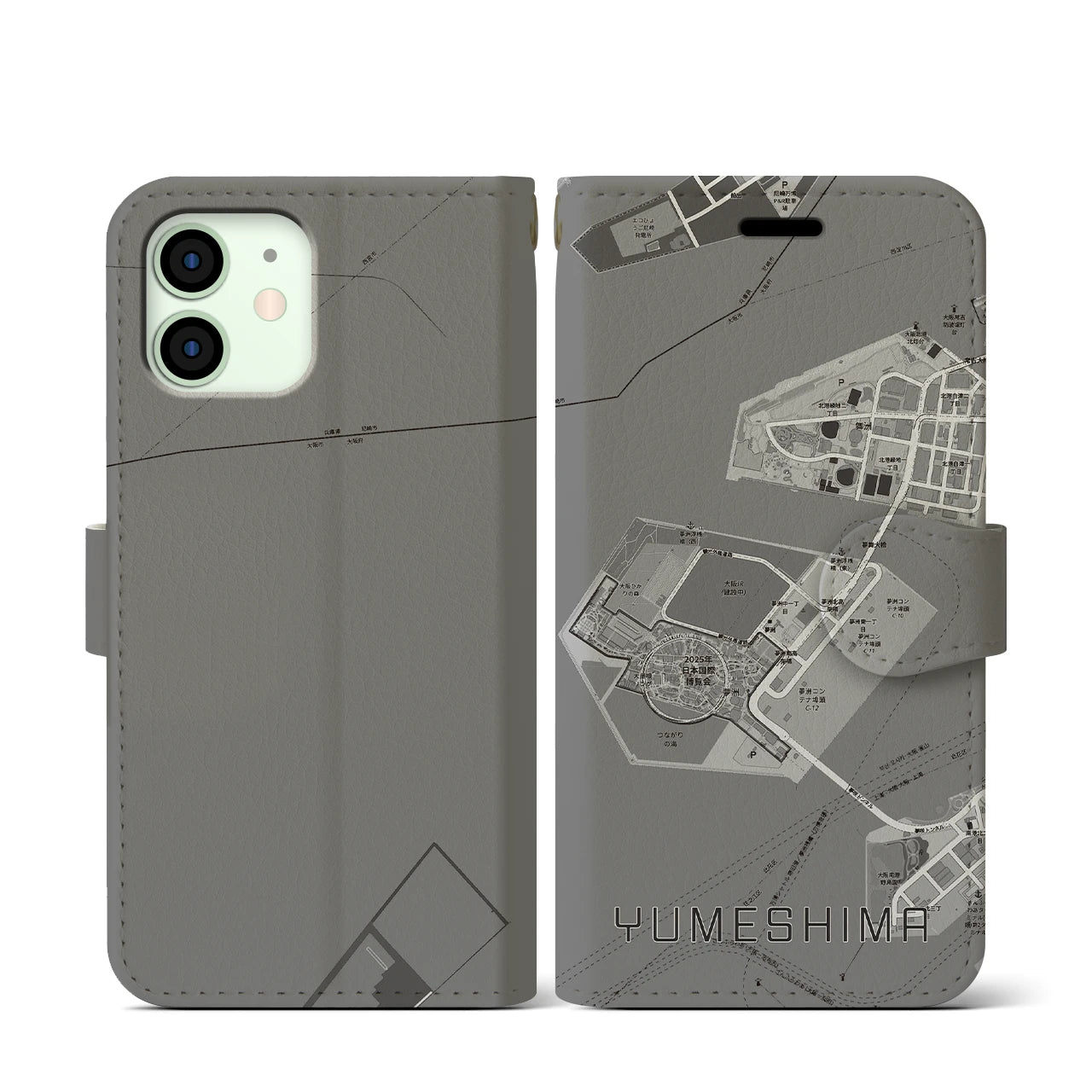 【夢洲(大阪府)】地図柄iPhoneケース(手帳タイプ)