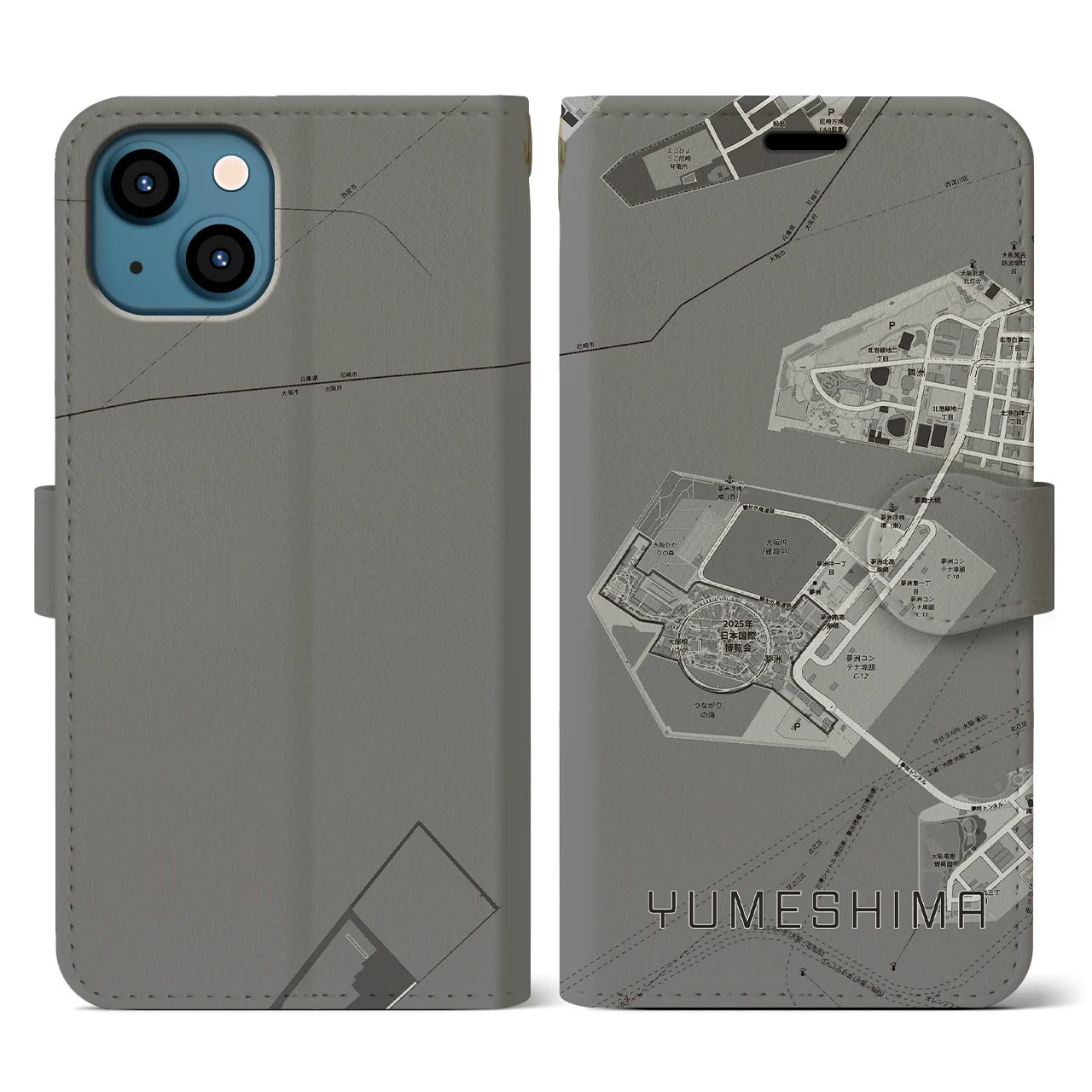 【夢洲(大阪府)】地図柄iPhoneケース(手帳タイプ)