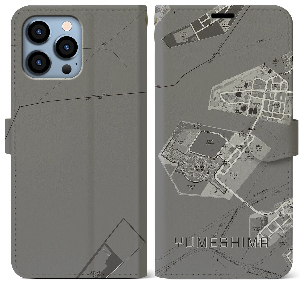 【夢洲(大阪府)】地図柄iPhoneケース(手帳タイプ)