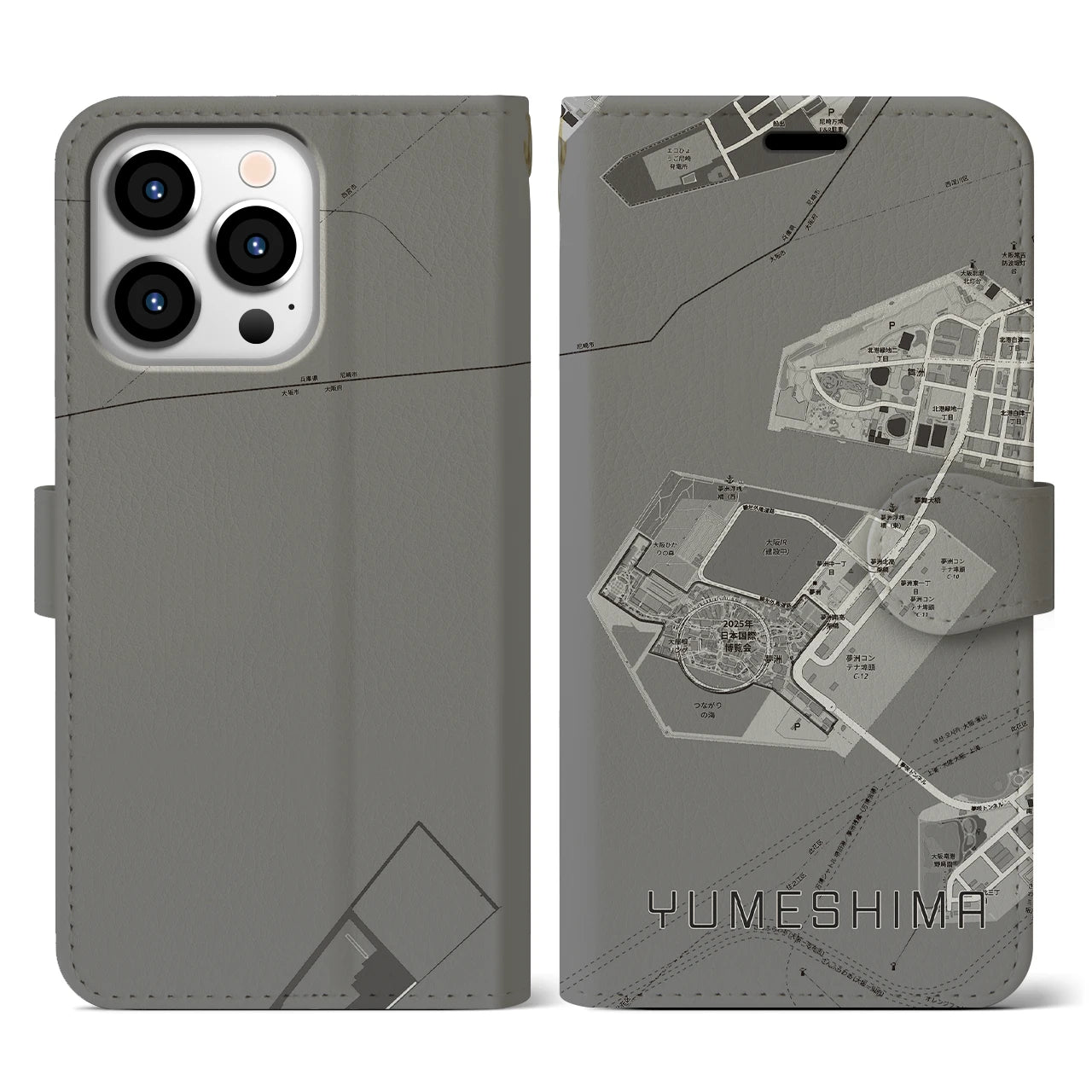 【夢洲(大阪府)】地図柄iPhoneケース(手帳タイプ)