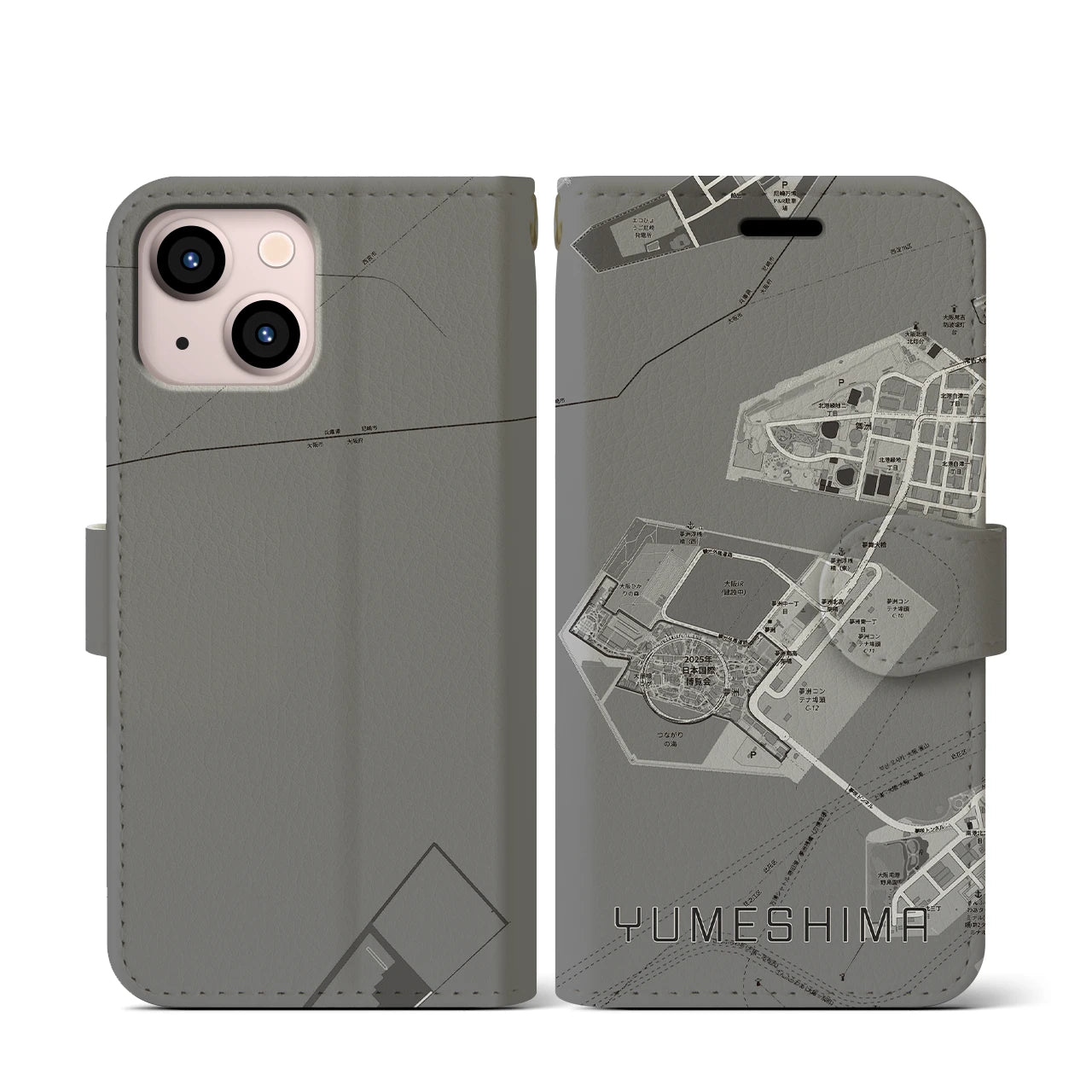 【夢洲(大阪府)】地図柄iPhoneケース(手帳タイプ)