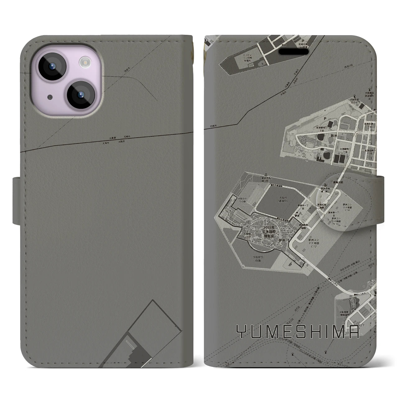 【夢洲(大阪府)】地図柄iPhoneケース(手帳タイプ)