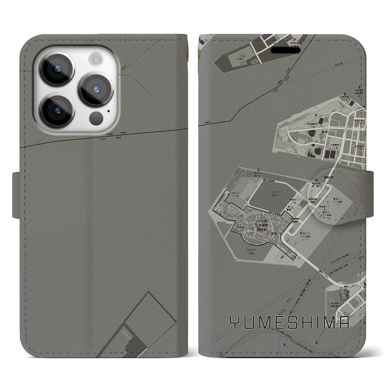 【夢洲(大阪府)】地図柄iPhoneケース(手帳タイプ)