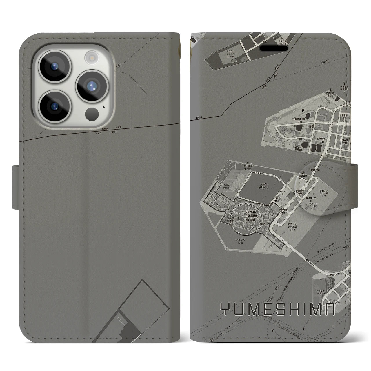 【夢洲(大阪府)】地図柄iPhoneケース(手帳タイプ)