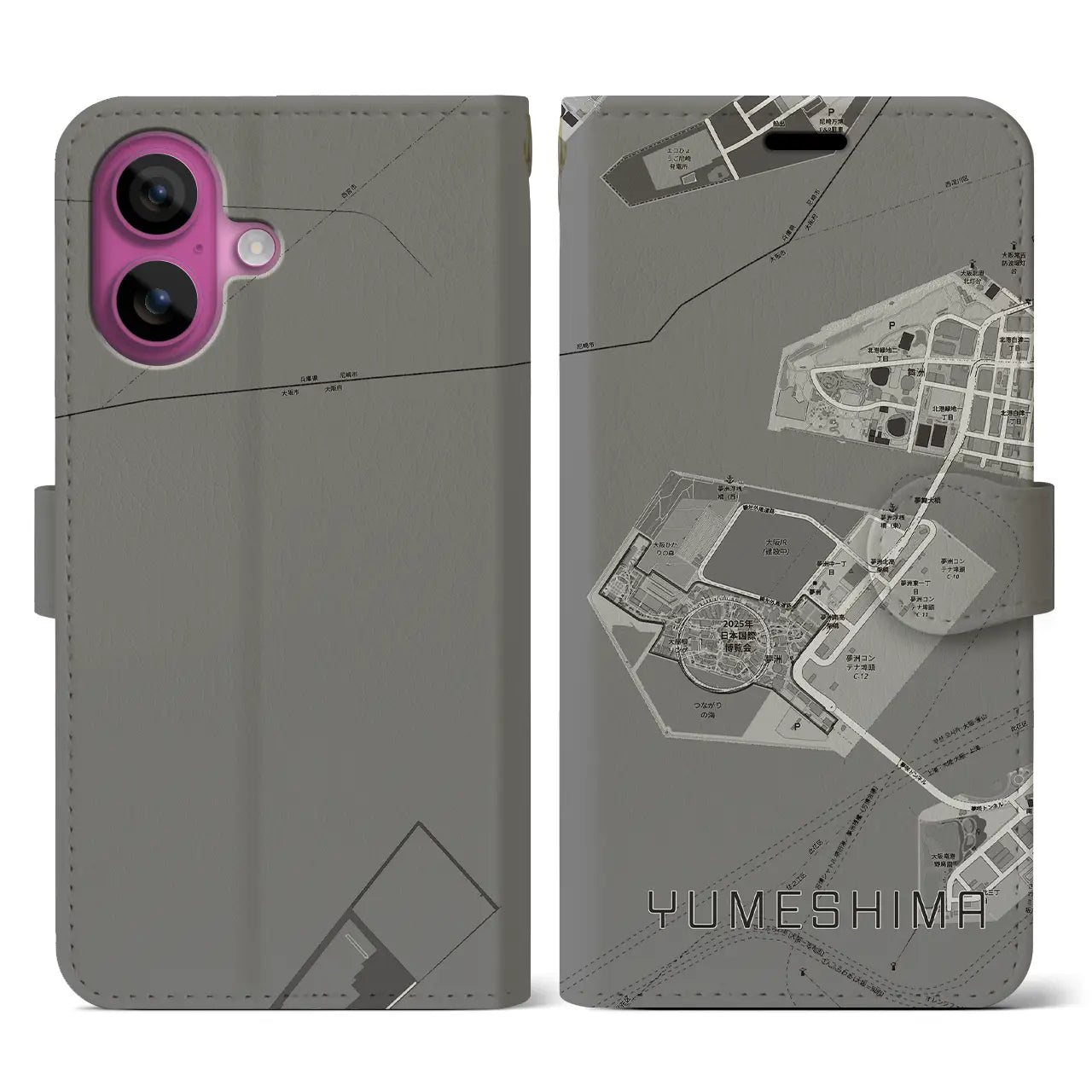 【夢洲(大阪府)】地図柄iPhoneケース(手帳タイプ)