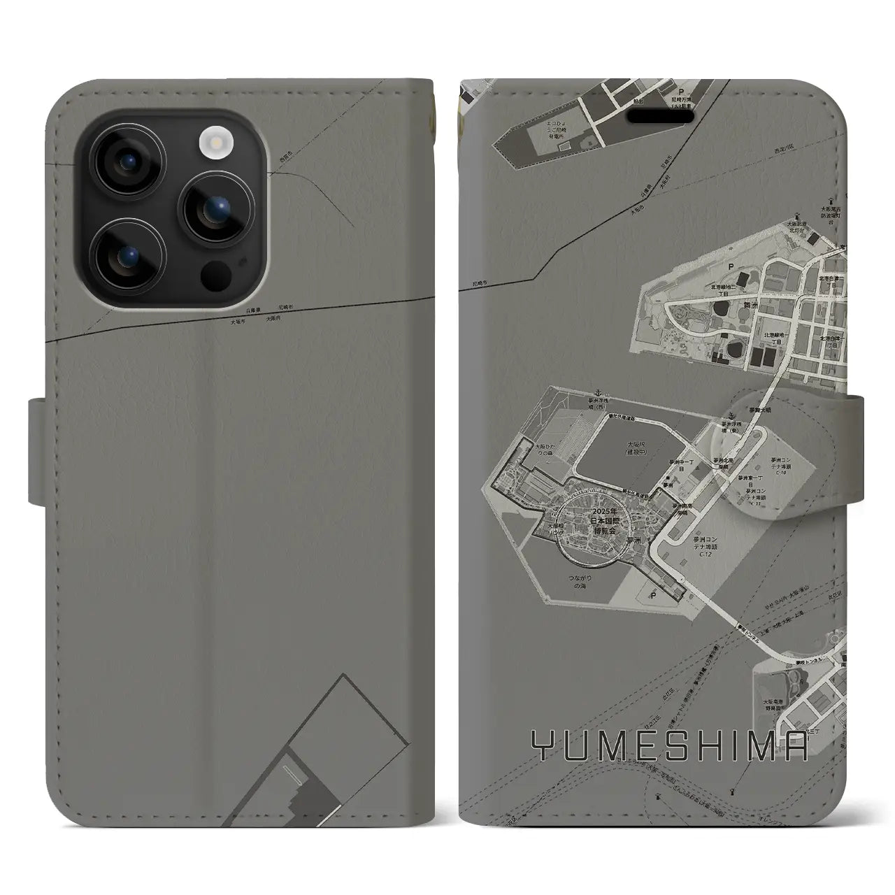 【夢洲(大阪府)】地図柄iPhoneケース(手帳タイプ)