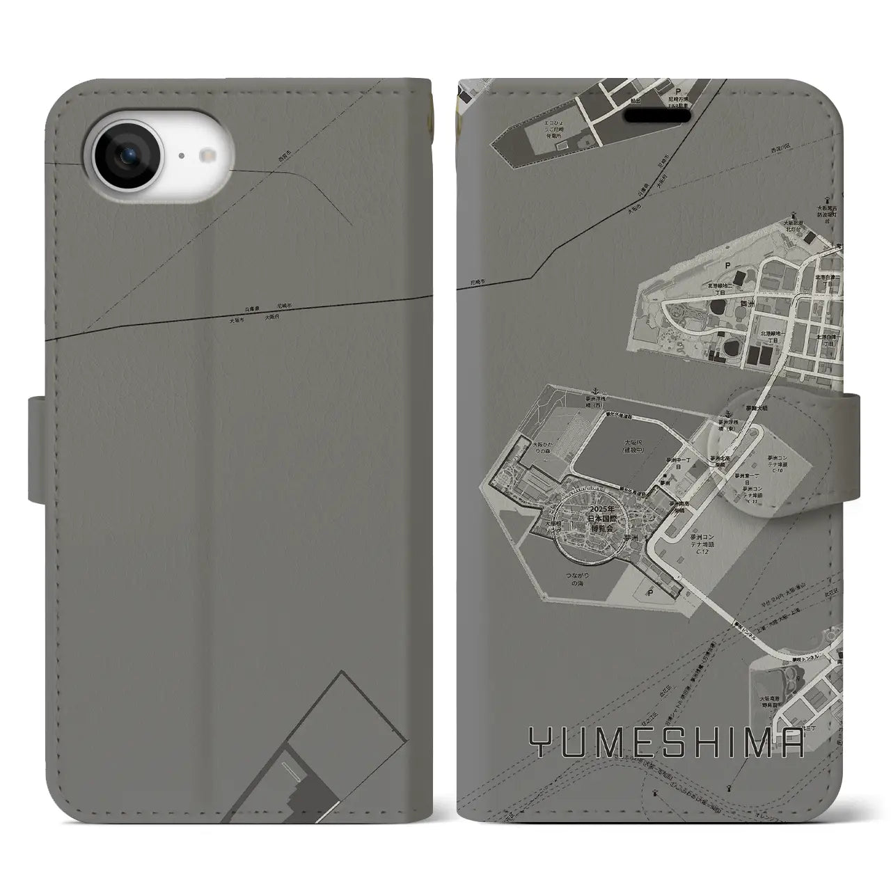 【夢洲(大阪府)】地図柄iPhoneケース(手帳タイプ)