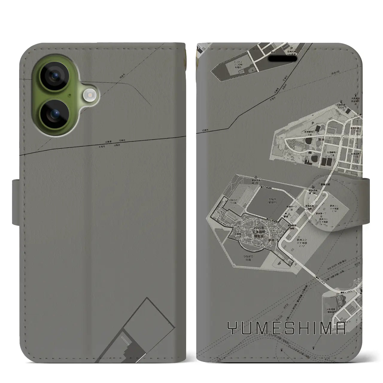 【夢洲(大阪府)】地図柄iPhoneケース(手帳タイプ)