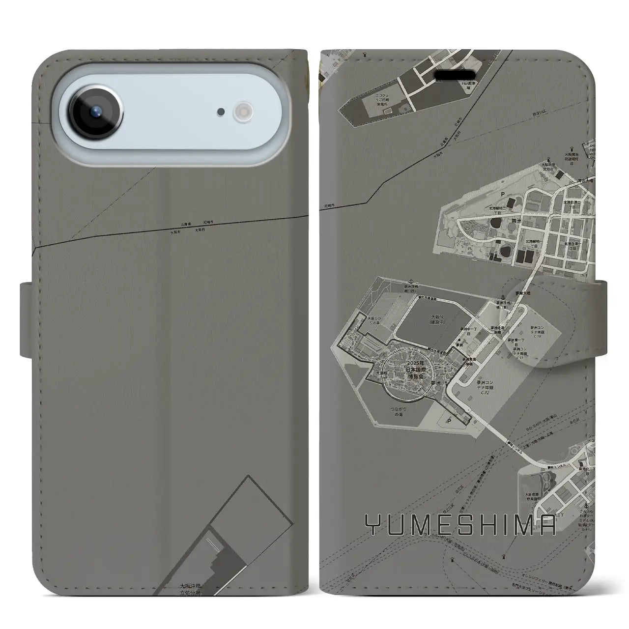 【夢洲(大阪府)】地図柄iPhoneケース(手帳タイプ)