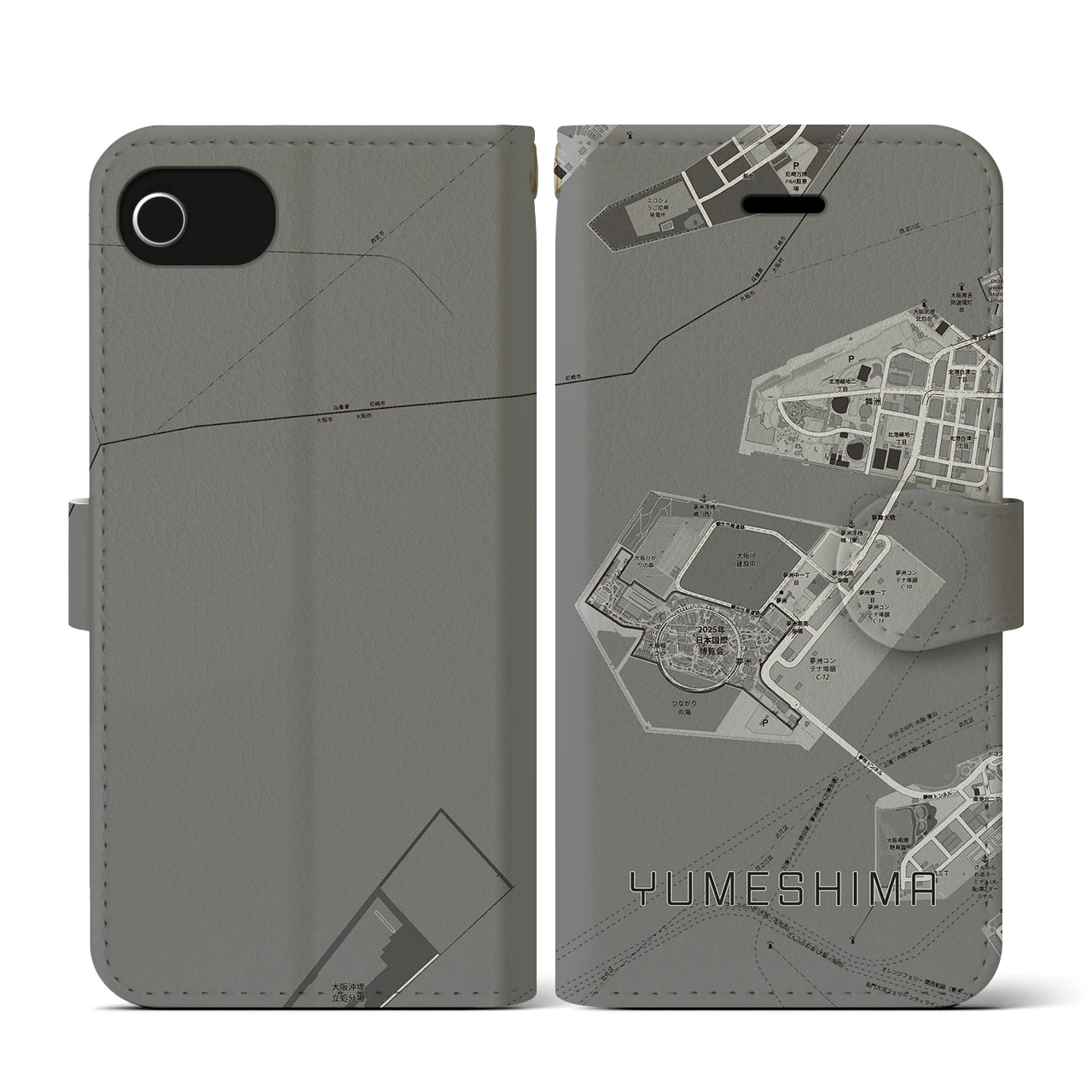 【夢洲(大阪府)】地図柄iPhoneケース(手帳タイプ)