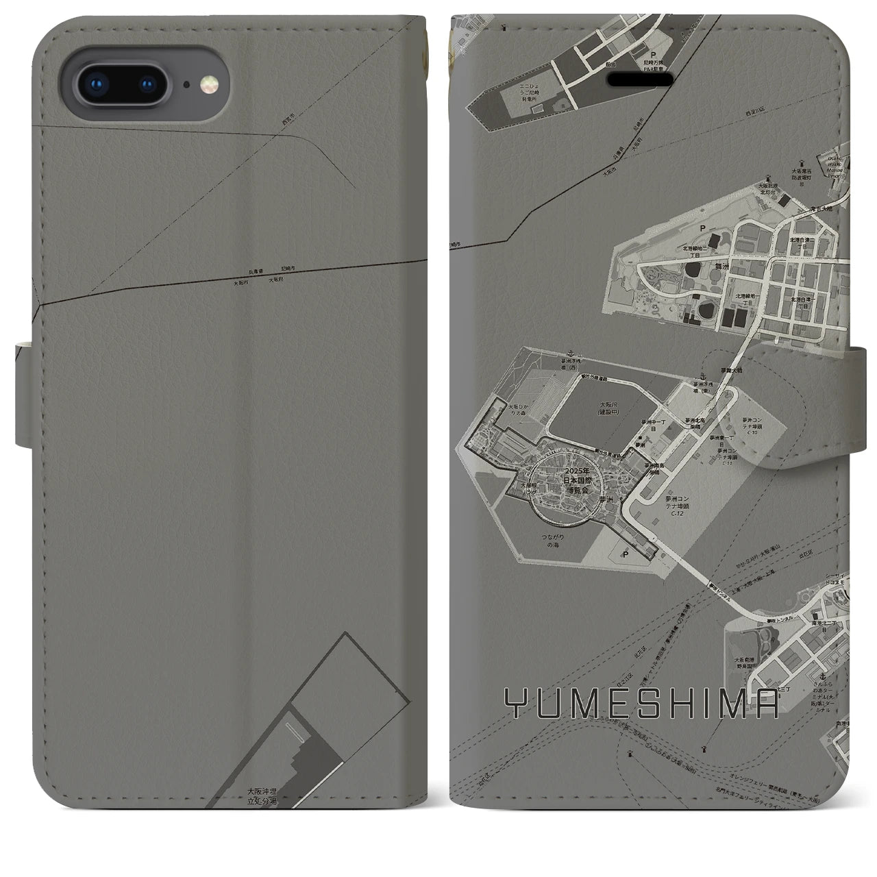 【夢洲(大阪府)】地図柄iPhoneケース(手帳タイプ)
