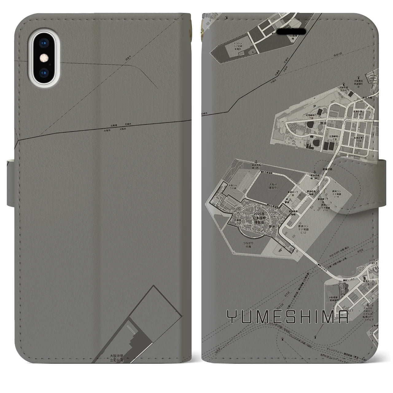 【夢洲(大阪府)】地図柄iPhoneケース(手帳タイプ)