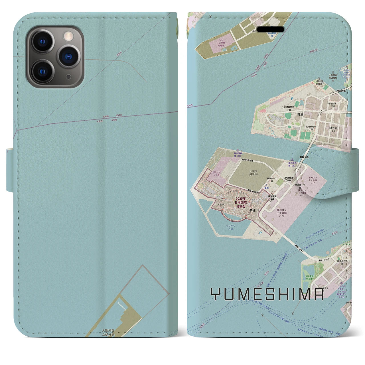 【夢洲(大阪府)】地図柄iPhoneケース(手帳タイプ)