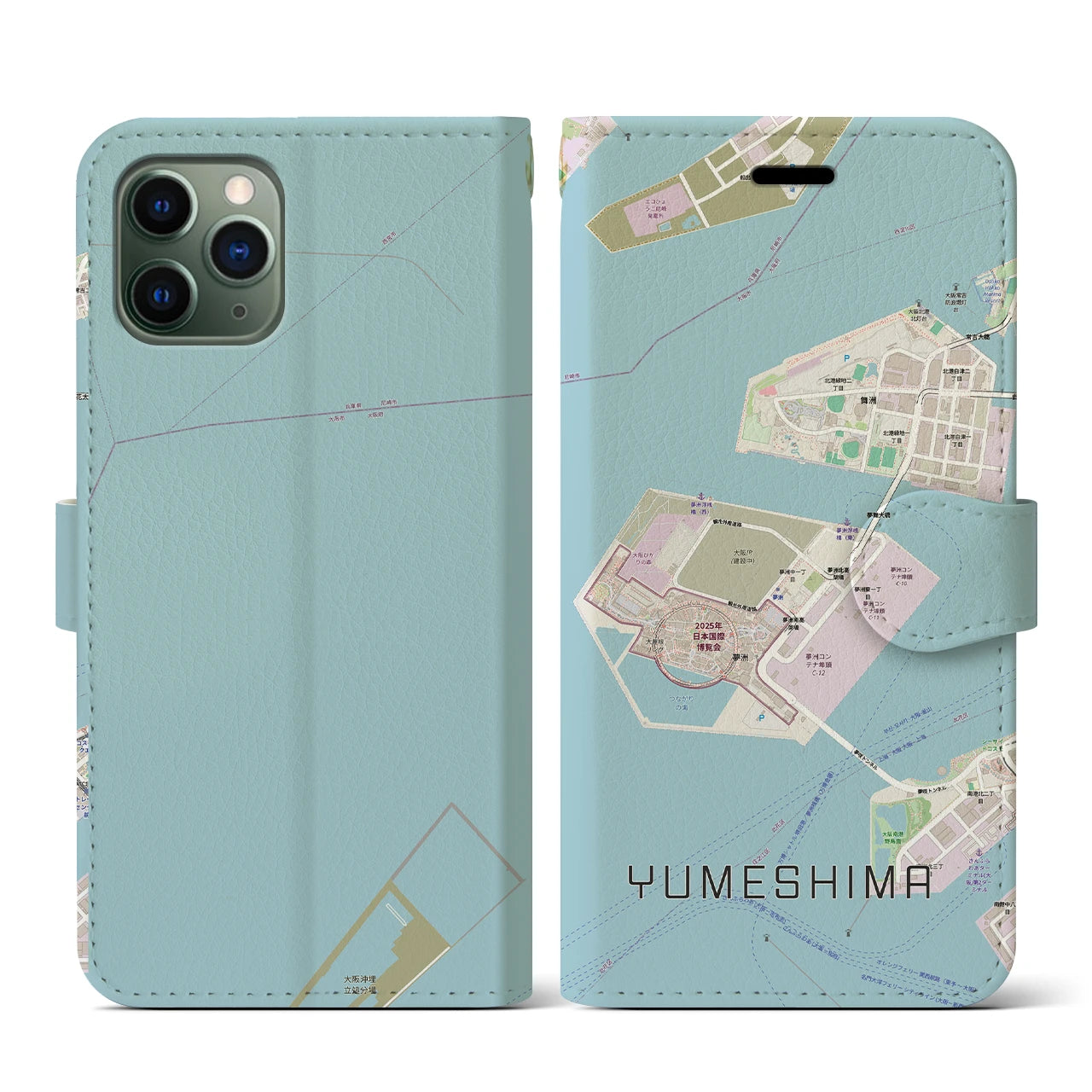【夢洲(大阪府)】地図柄iPhoneケース(手帳タイプ)