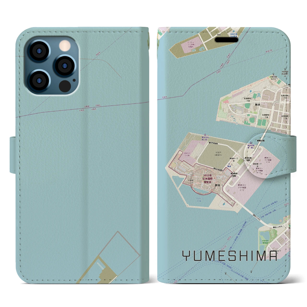 【夢洲(大阪府)】地図柄iPhoneケース(手帳タイプ)