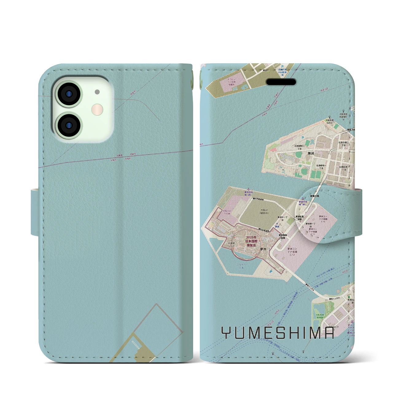 【夢洲(大阪府)】地図柄iPhoneケース(手帳タイプ)