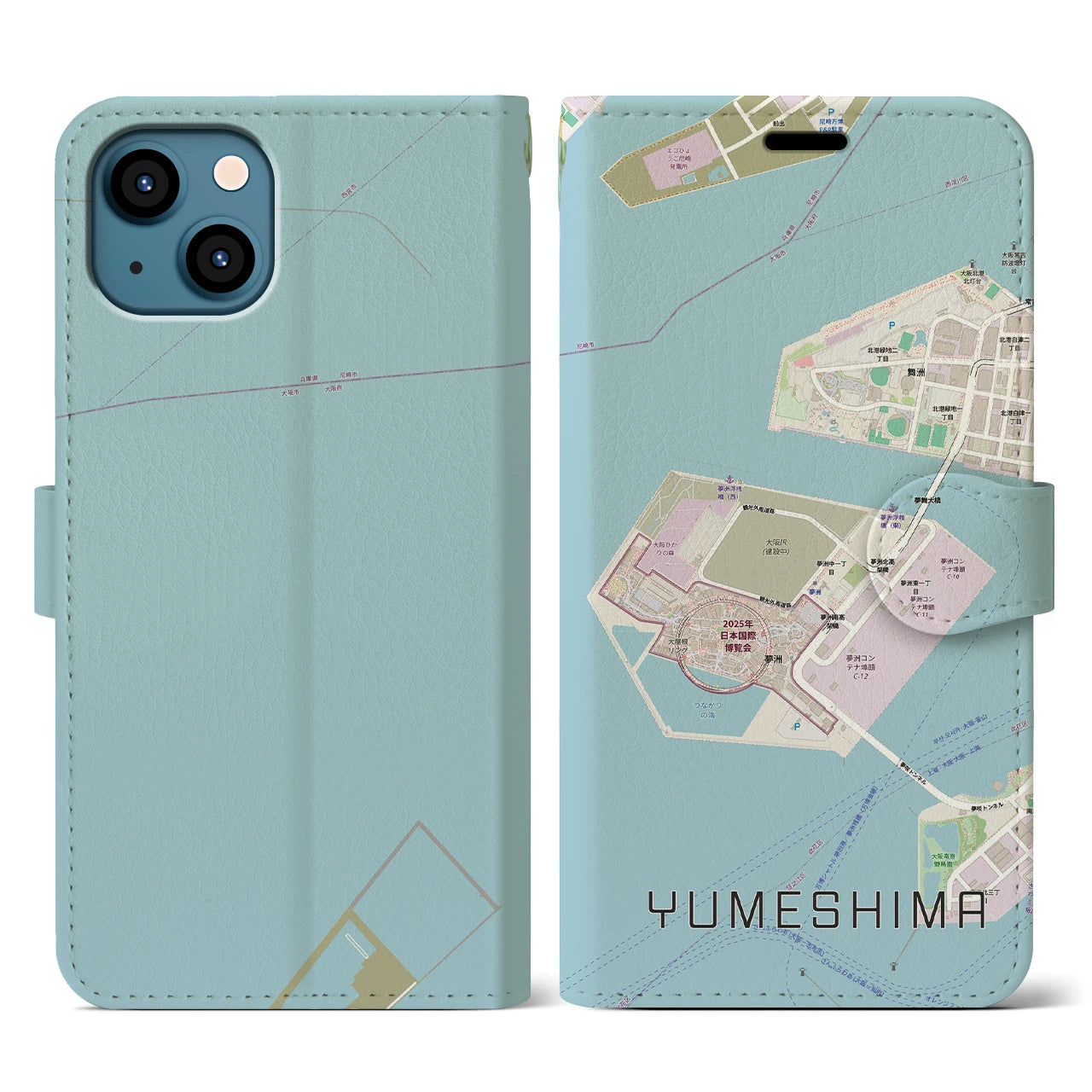 【夢洲(大阪府)】地図柄iPhoneケース(手帳タイプ)