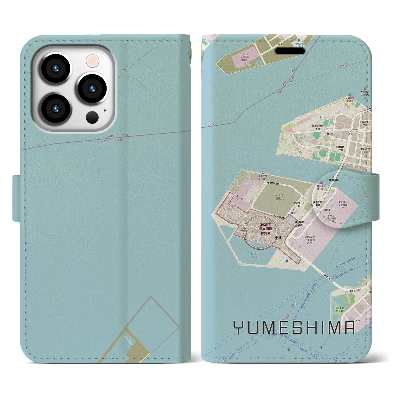 【夢洲(大阪府)】地図柄iPhoneケース(手帳タイプ)