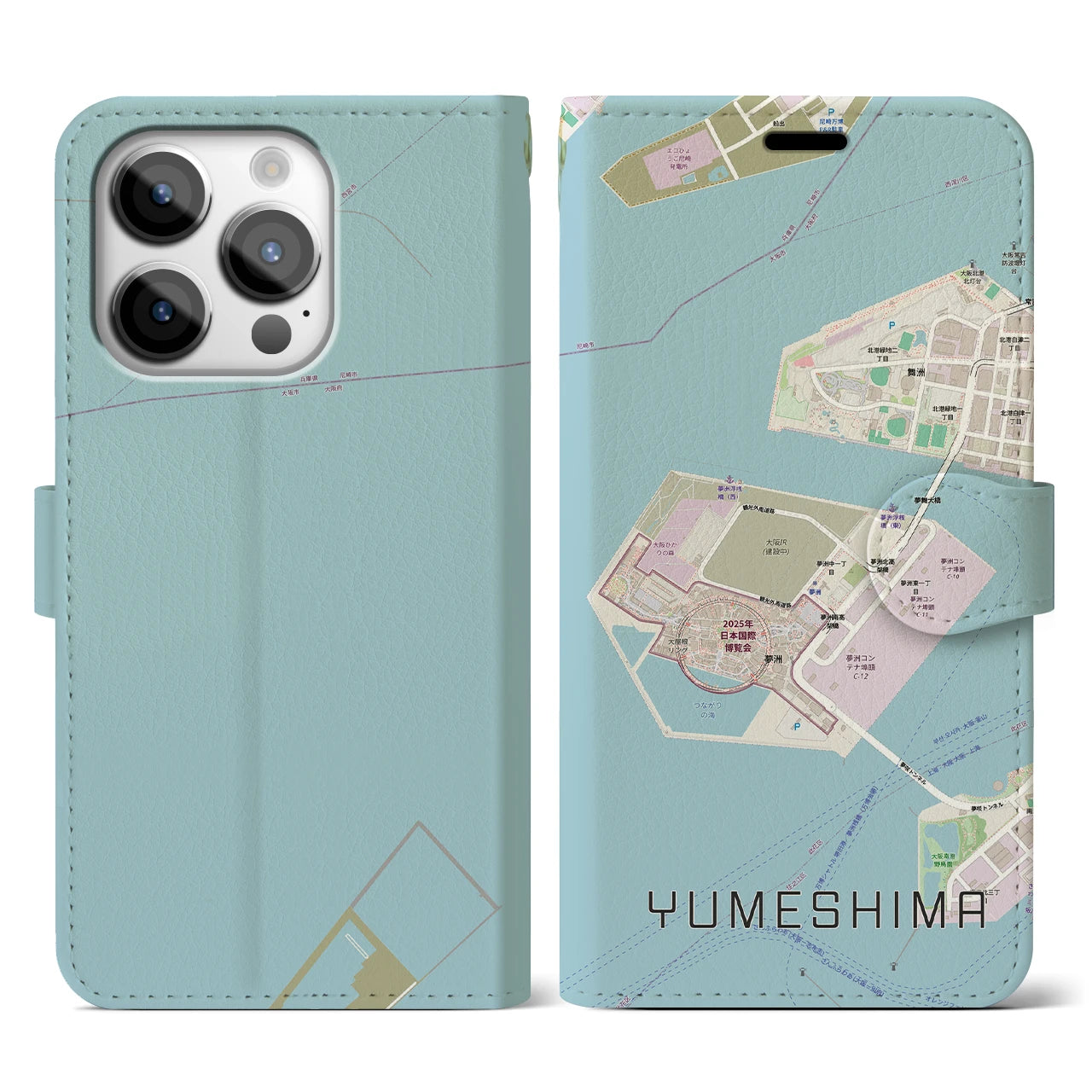 【夢洲(大阪府)】地図柄iPhoneケース(手帳タイプ)