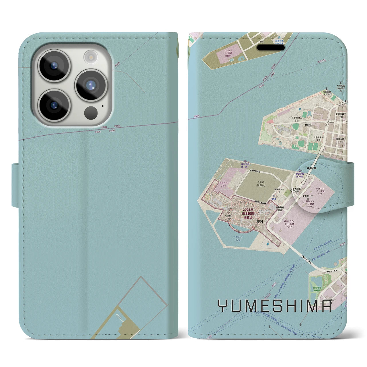 【夢洲(大阪府)】地図柄iPhoneケース(手帳タイプ)