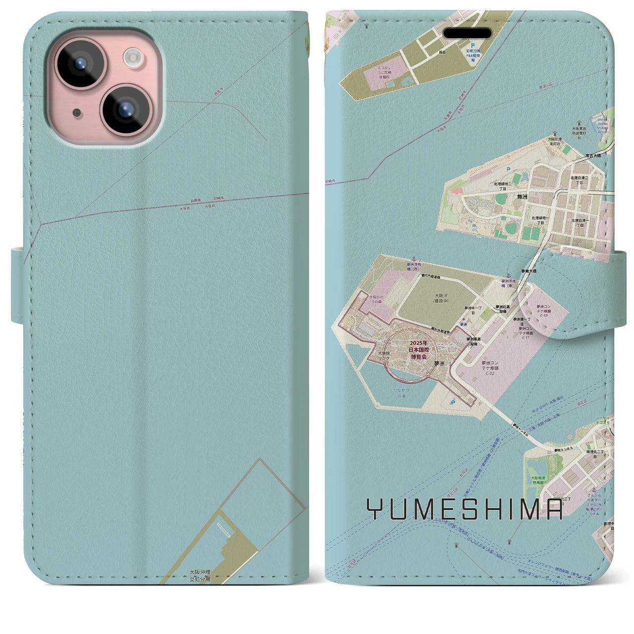 【夢洲(大阪府)】地図柄iPhoneケース(手帳タイプ)