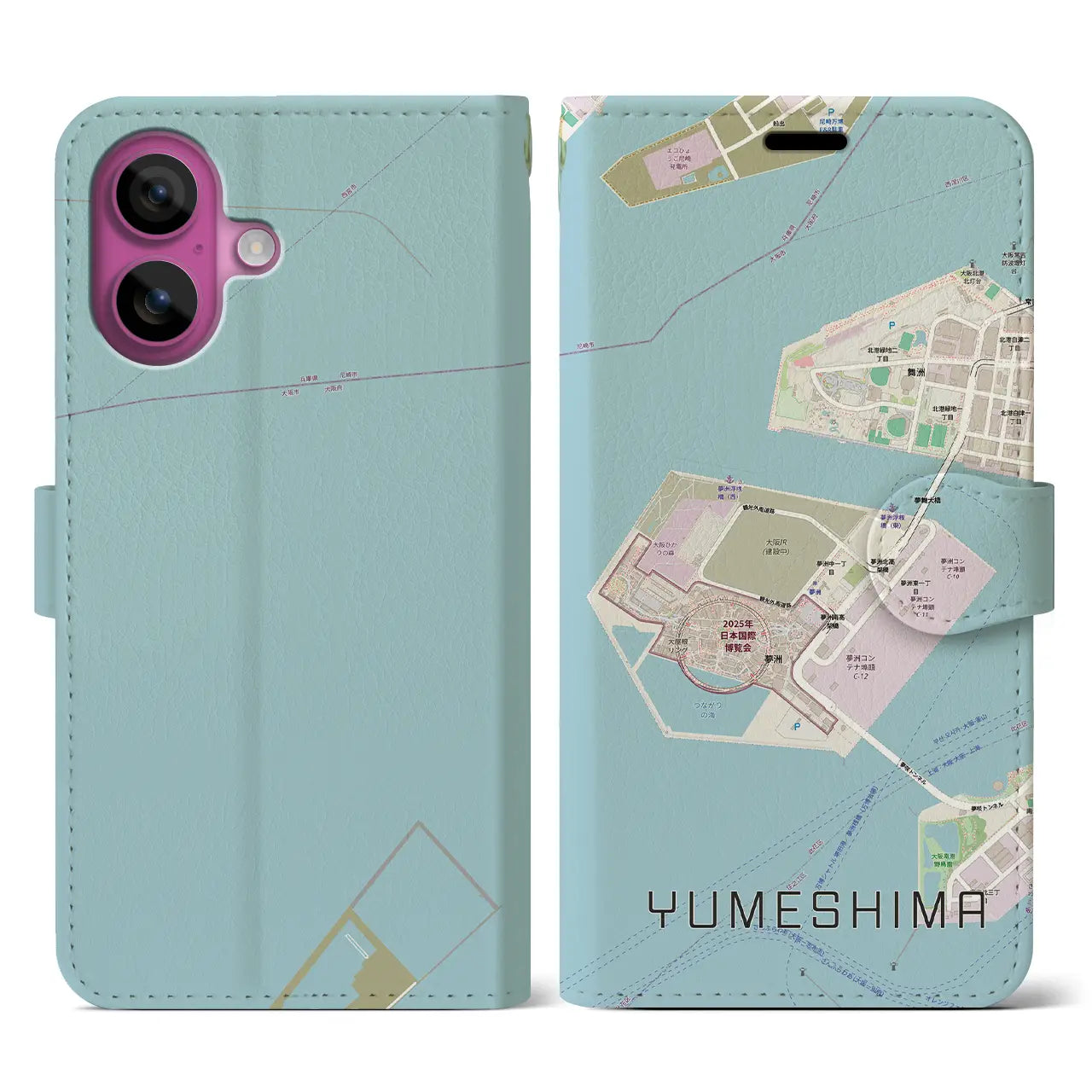 【夢洲(大阪府)】地図柄iPhoneケース(手帳タイプ)