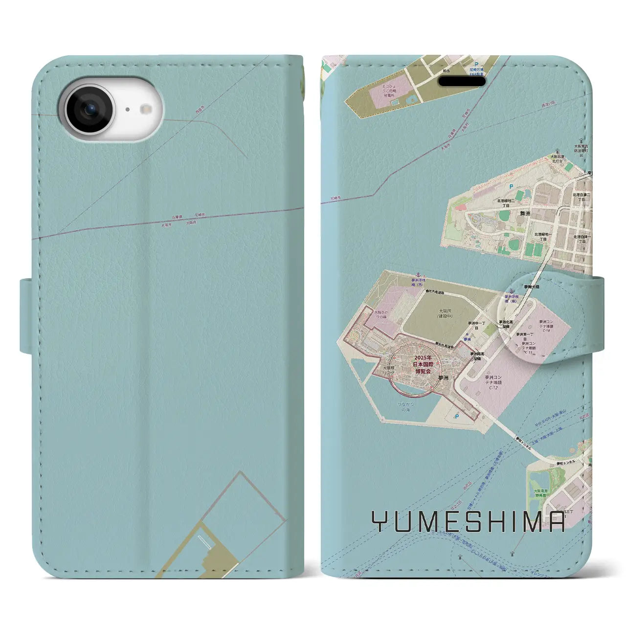 【夢洲(大阪府)】地図柄iPhoneケース(手帳タイプ)