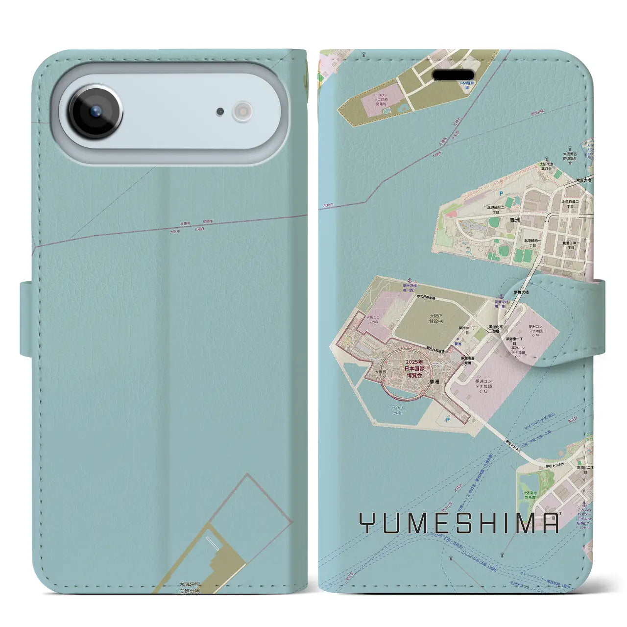 【夢洲(大阪府)】地図柄iPhoneケース(手帳タイプ)ナチュラル・iPhone 17 Pro Max 用