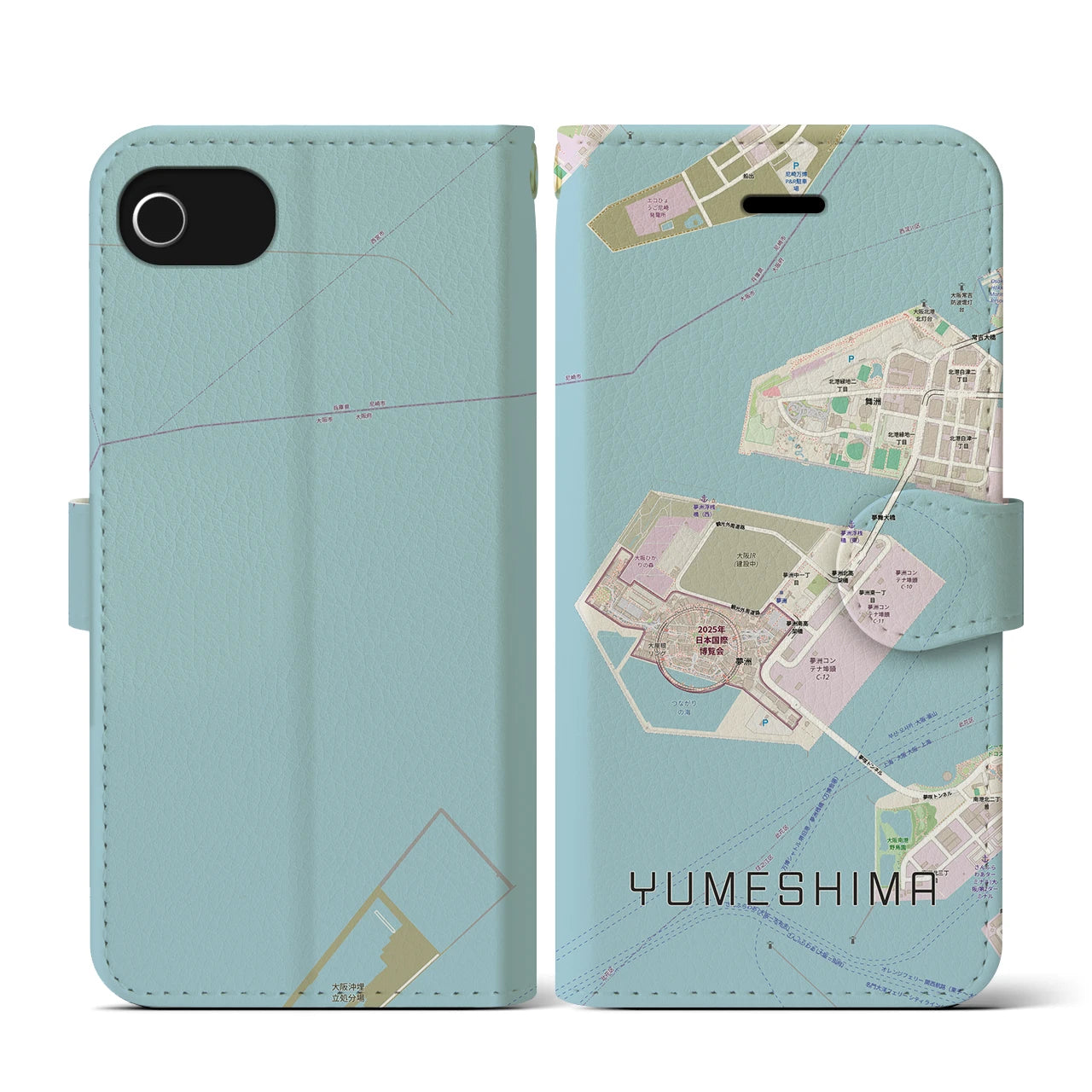 【夢洲(大阪府)】地図柄iPhoneケース(手帳タイプ)