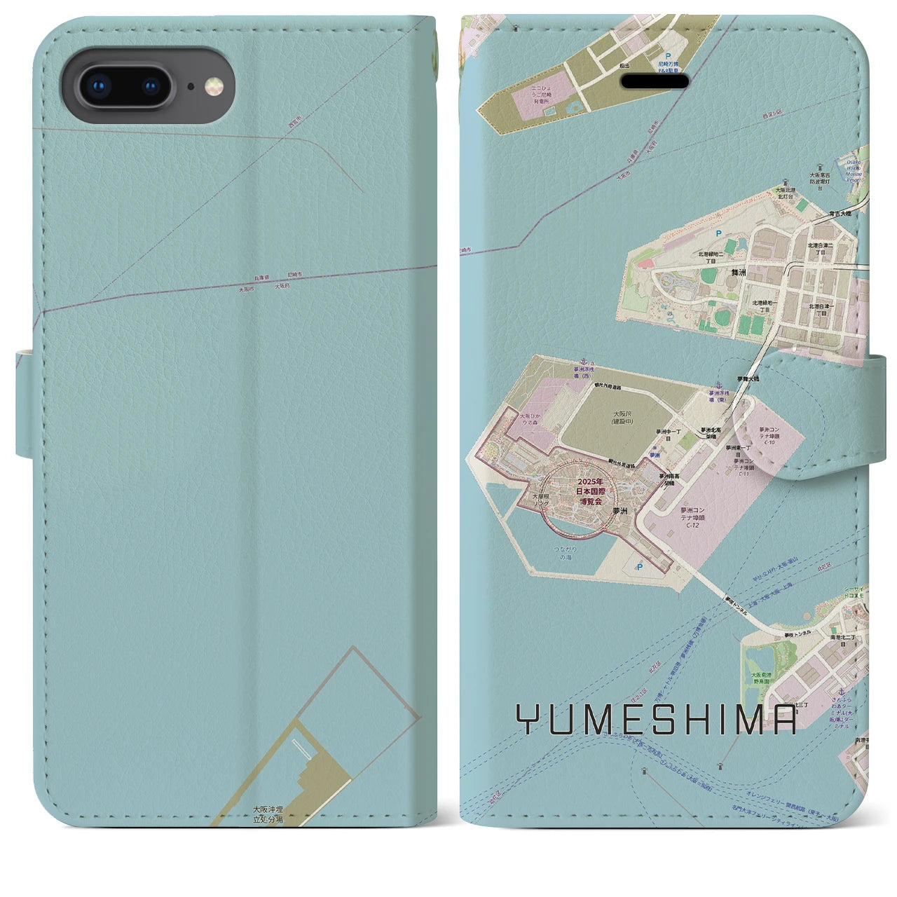【夢洲(大阪府)】地図柄iPhoneケース(手帳タイプ)