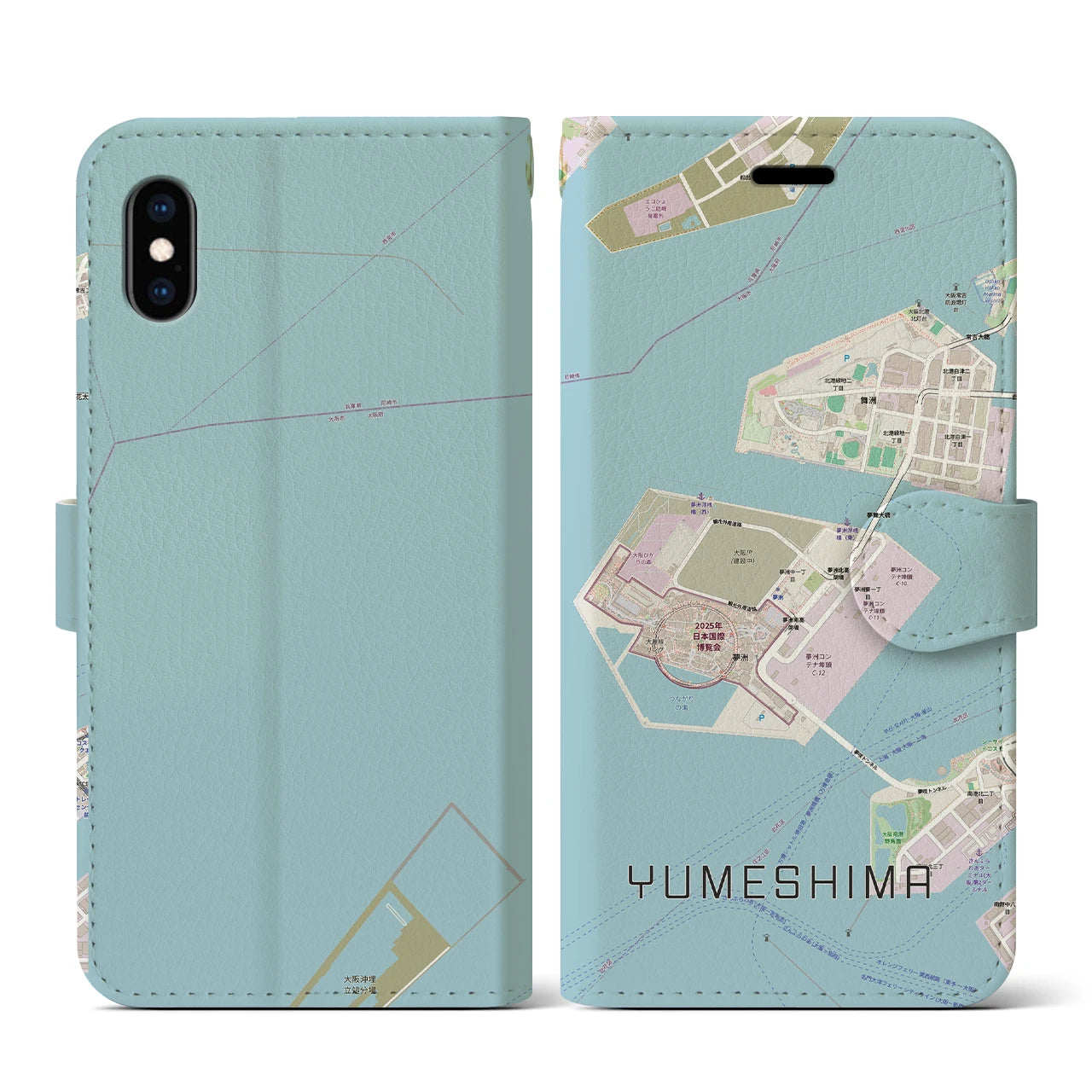 【夢洲(大阪府)】地図柄iPhoneケース(手帳タイプ)