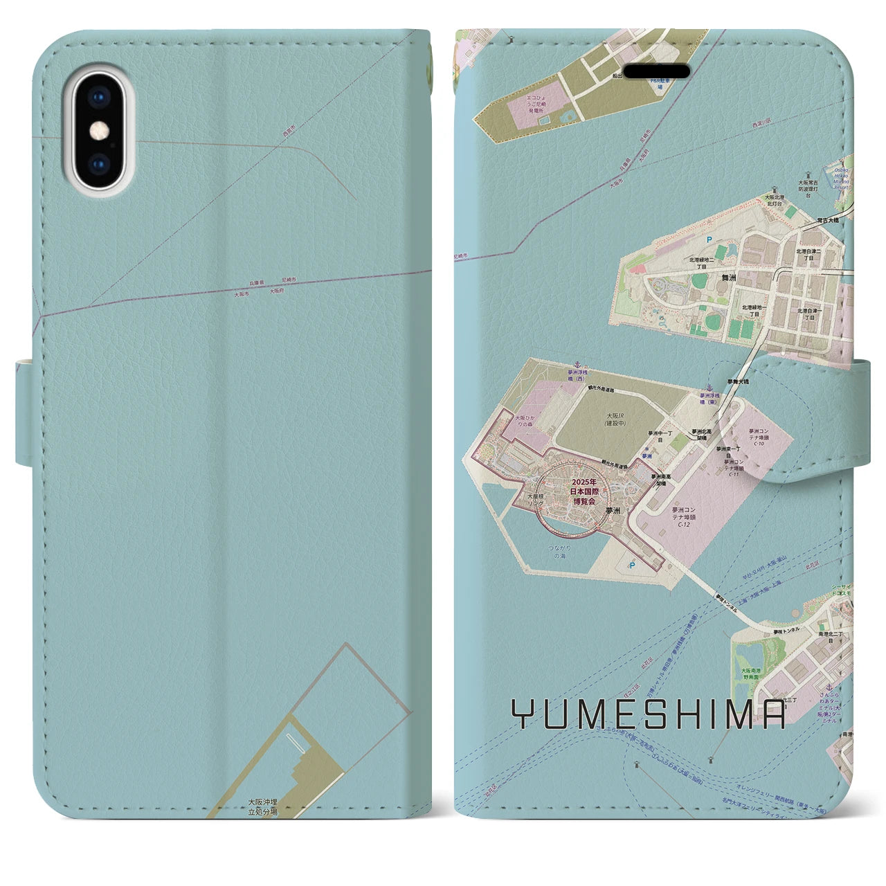 【夢洲(大阪府)】地図柄iPhoneケース(手帳タイプ)