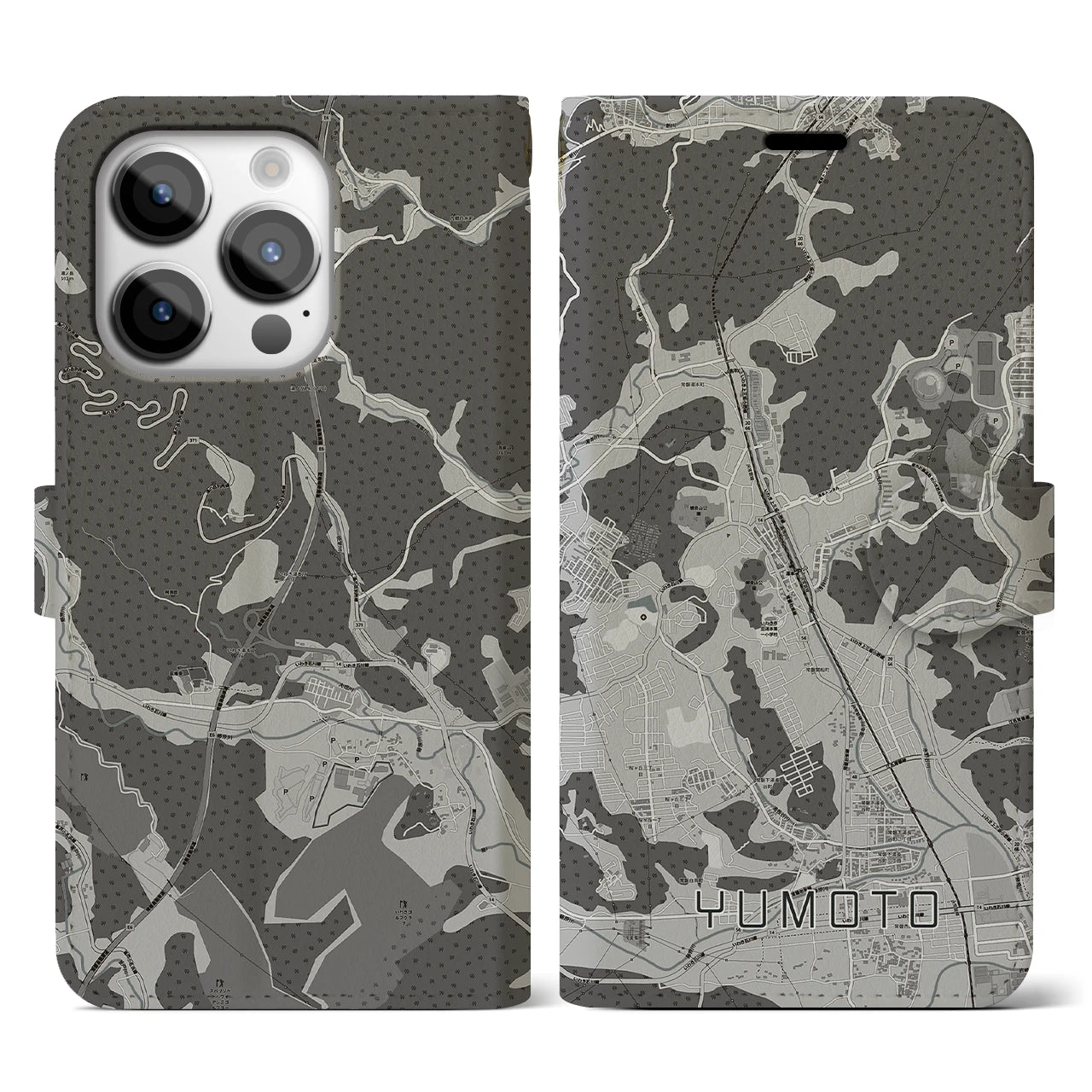 【湯本(福島県)】地図柄iPhoneケース(手帳タイプ)