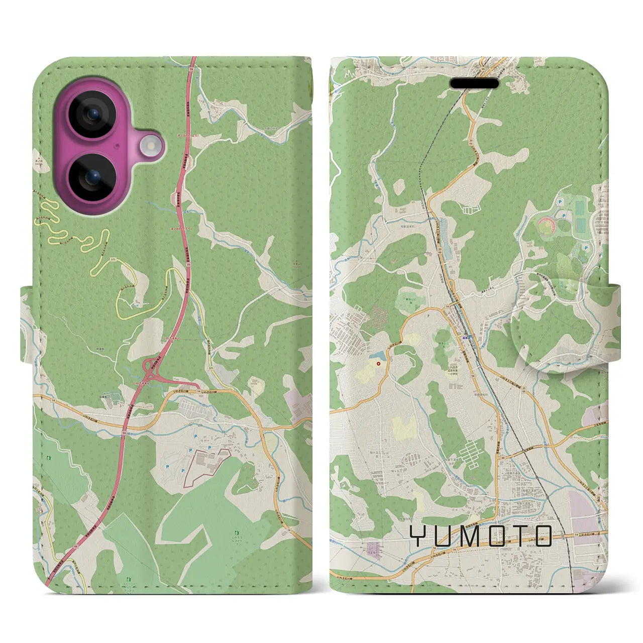 【湯本(福島県)】地図柄iPhoneケース(手帳タイプ)ナチュラル・iPhone 16 Pro 用