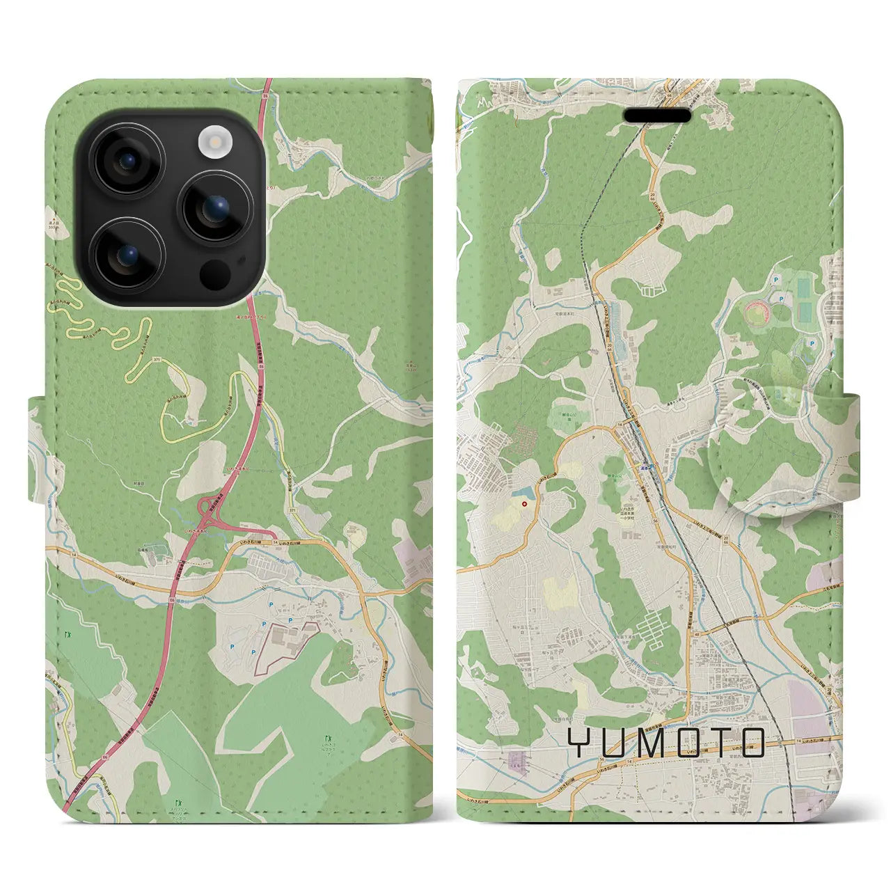 【湯本(福島県)】地図柄iPhoneケース(手帳タイプ)ナチュラル・iPhone 16 用