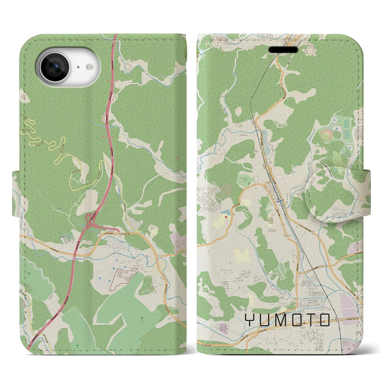 【湯本(福島県)】地図柄iPhoneケース(手帳タイプ)