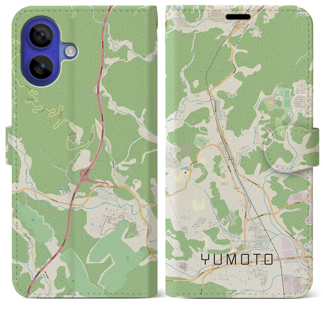 【湯本(福島県)】地図柄iPhoneケース(手帳タイプ)ナチュラル・iPhone 16 Pro Max 用