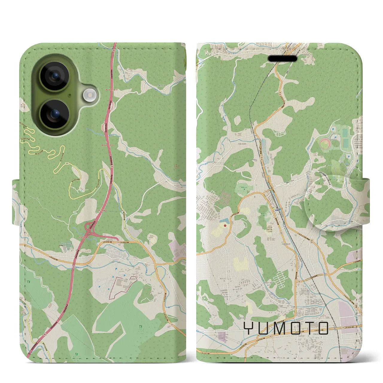 【湯本(福島県)】地図柄iPhoneケース(手帳タイプ)