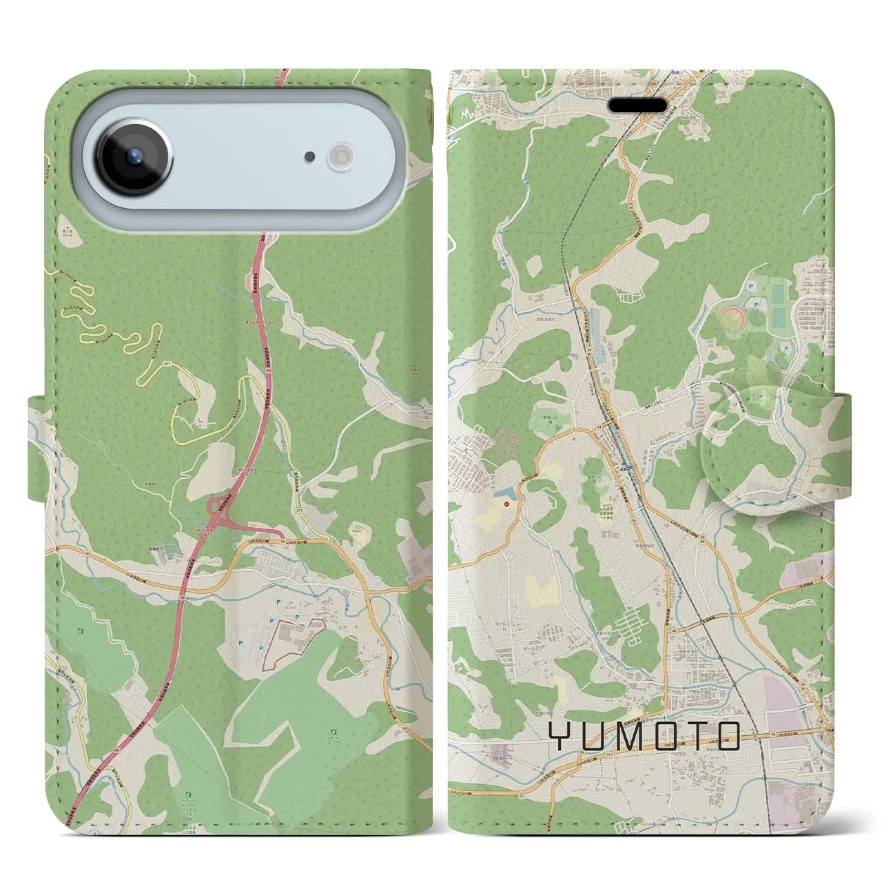 【湯本(福島県)】地図柄iPhoneケース(手帳タイプ)