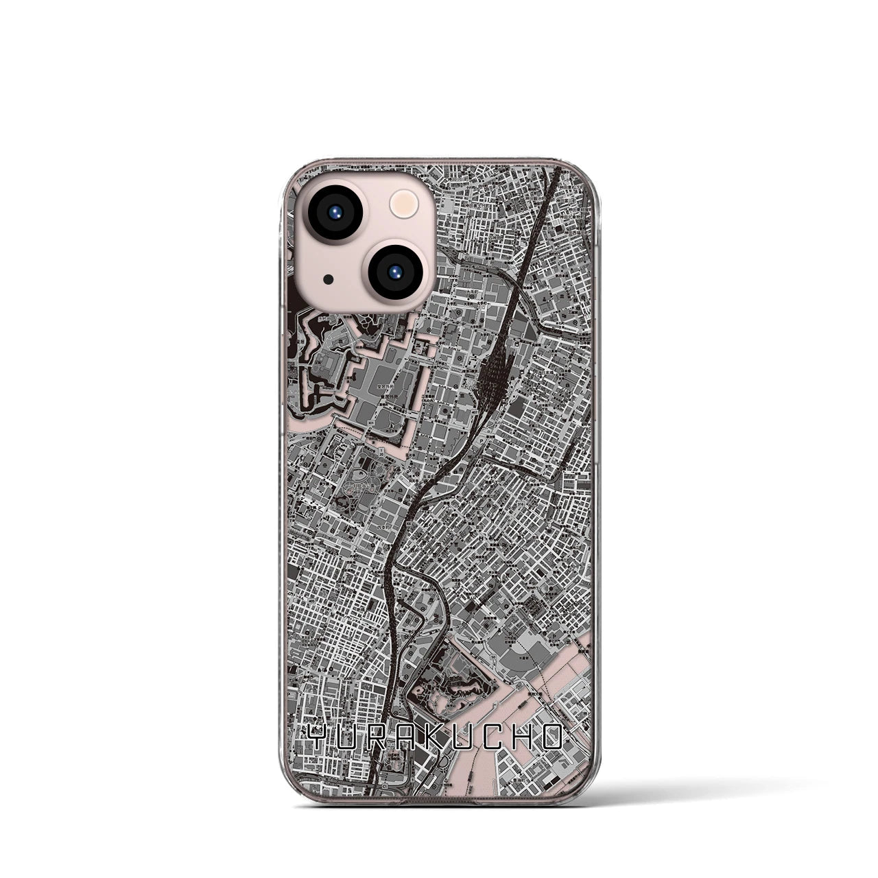 【有楽町(東京都)】地図柄iPhoneケース(クリアタイプ)モノトーン・iPhone 13 mini 用
