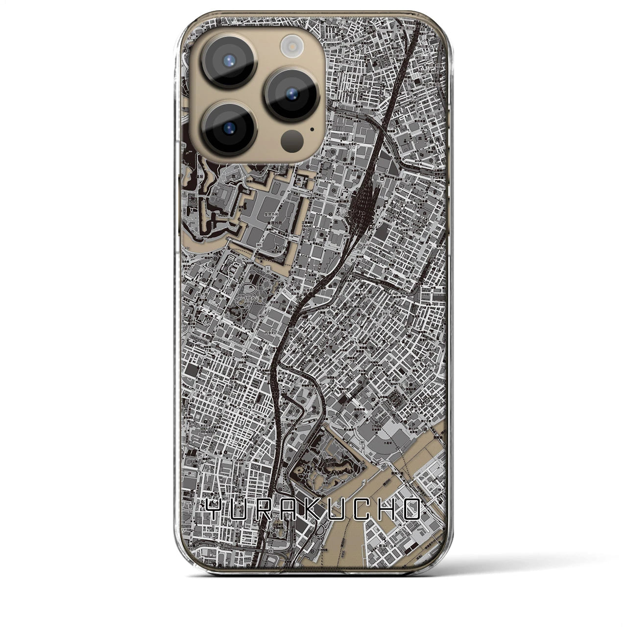 【有楽町(東京都)】地図柄iPhoneケース(クリアタイプ)モノトーン・iPhone 14 Pro Max 用