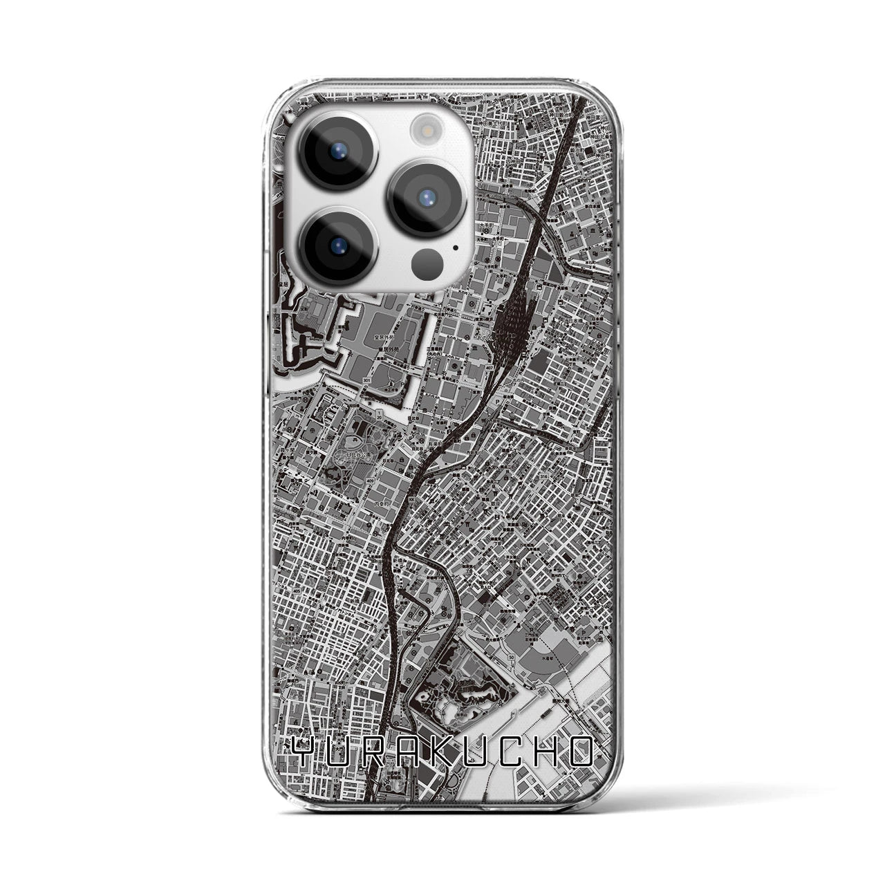 【有楽町(東京都)】地図柄iPhoneケース(クリアタイプ)モノトーン・iPhone 14 Pro 用
