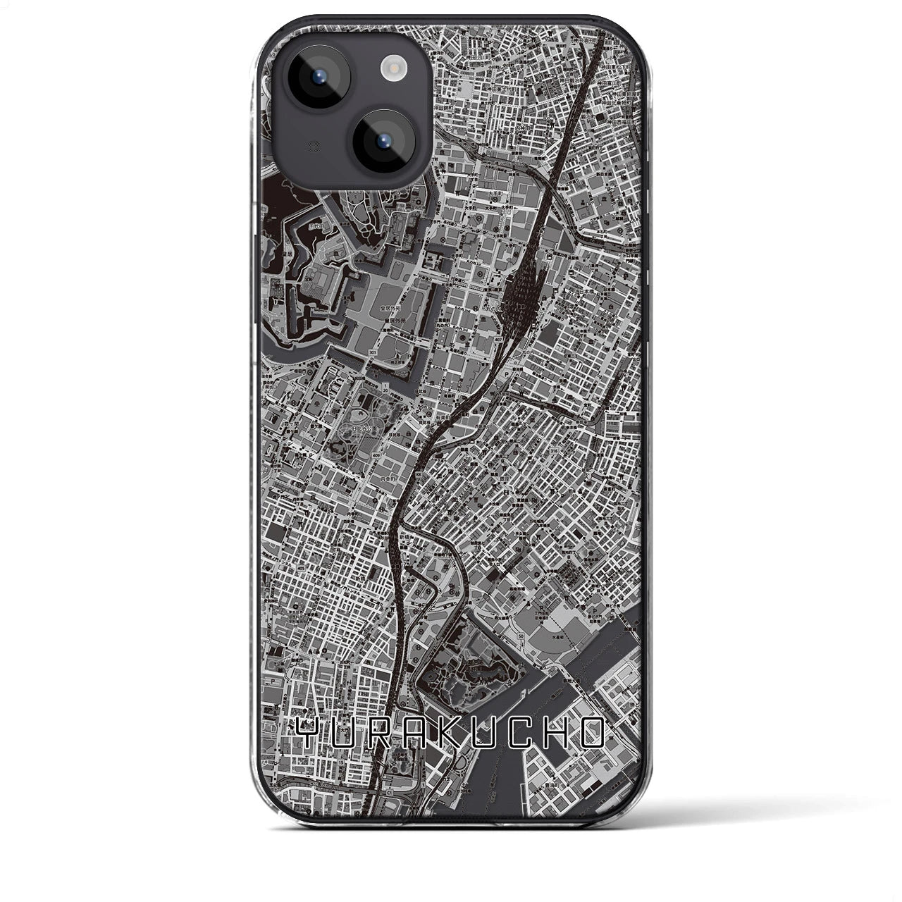 【有楽町(東京都)】地図柄iPhoneケース(クリアタイプ)モノトーン・iPhone 14 Plus 用