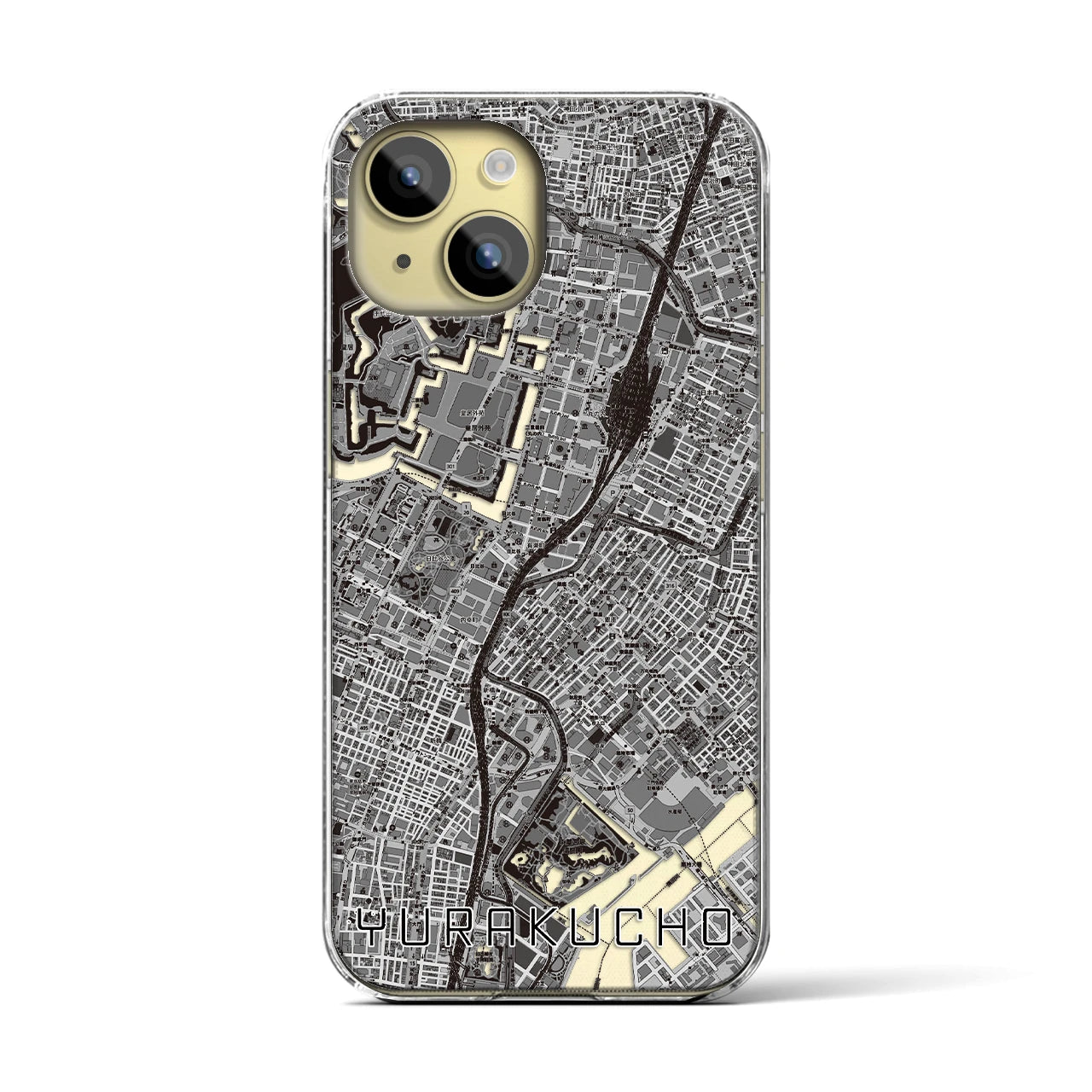 【有楽町(東京都)】地図柄iPhoneケース(クリアタイプ)モノトーン・iPhone 15 用