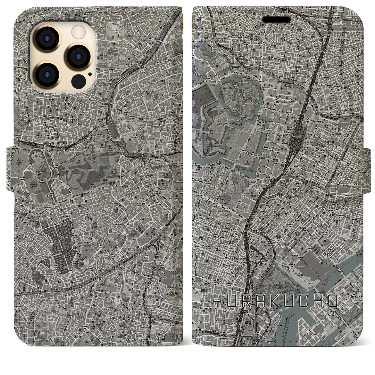 【有楽町(東京都)】地図柄iPhoneケース(手帳タイプ)モノトーン・iPhone 12 Pro Max 用