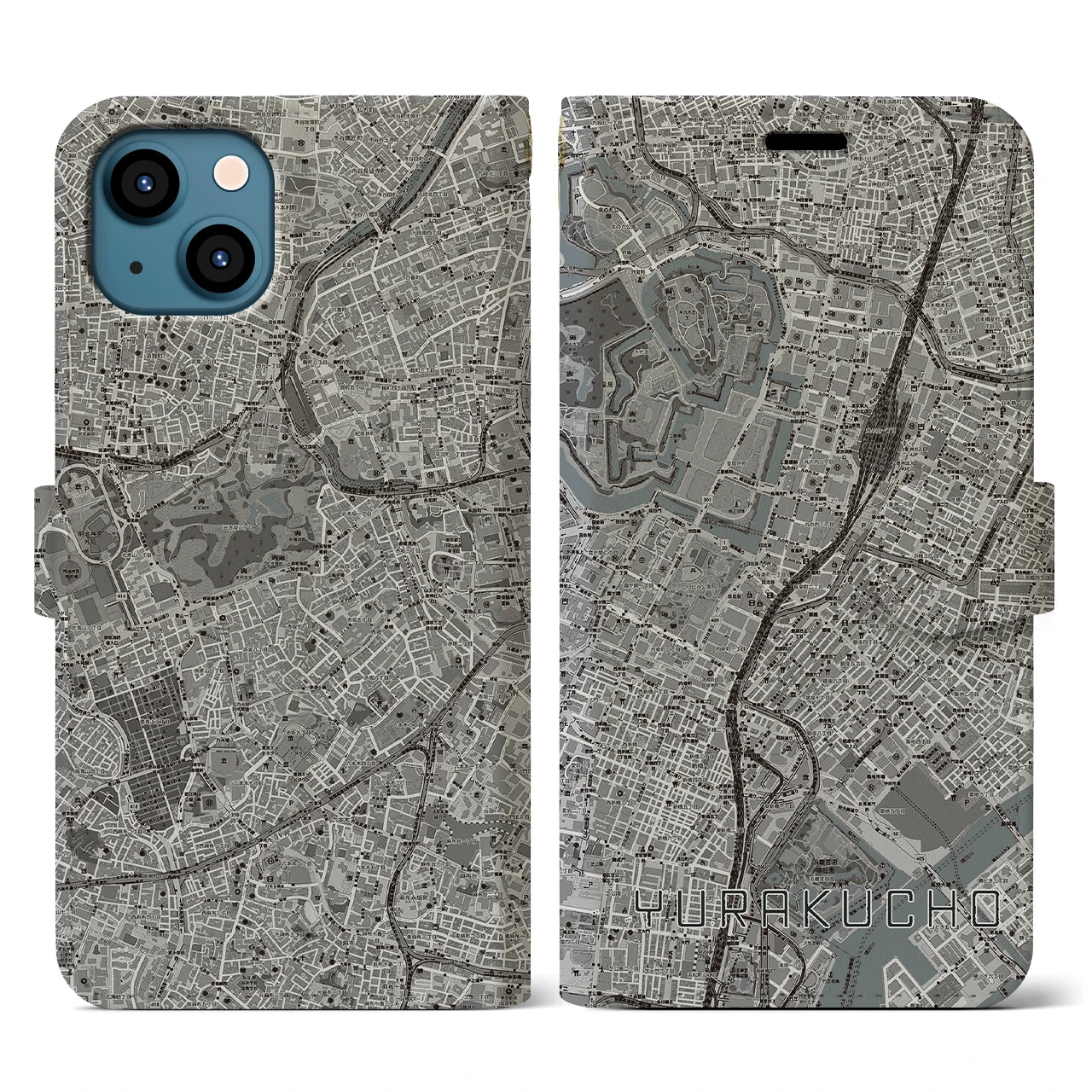 【有楽町(東京都)】地図柄iPhoneケース(手帳タイプ)モノトーン・iPhone 13 用