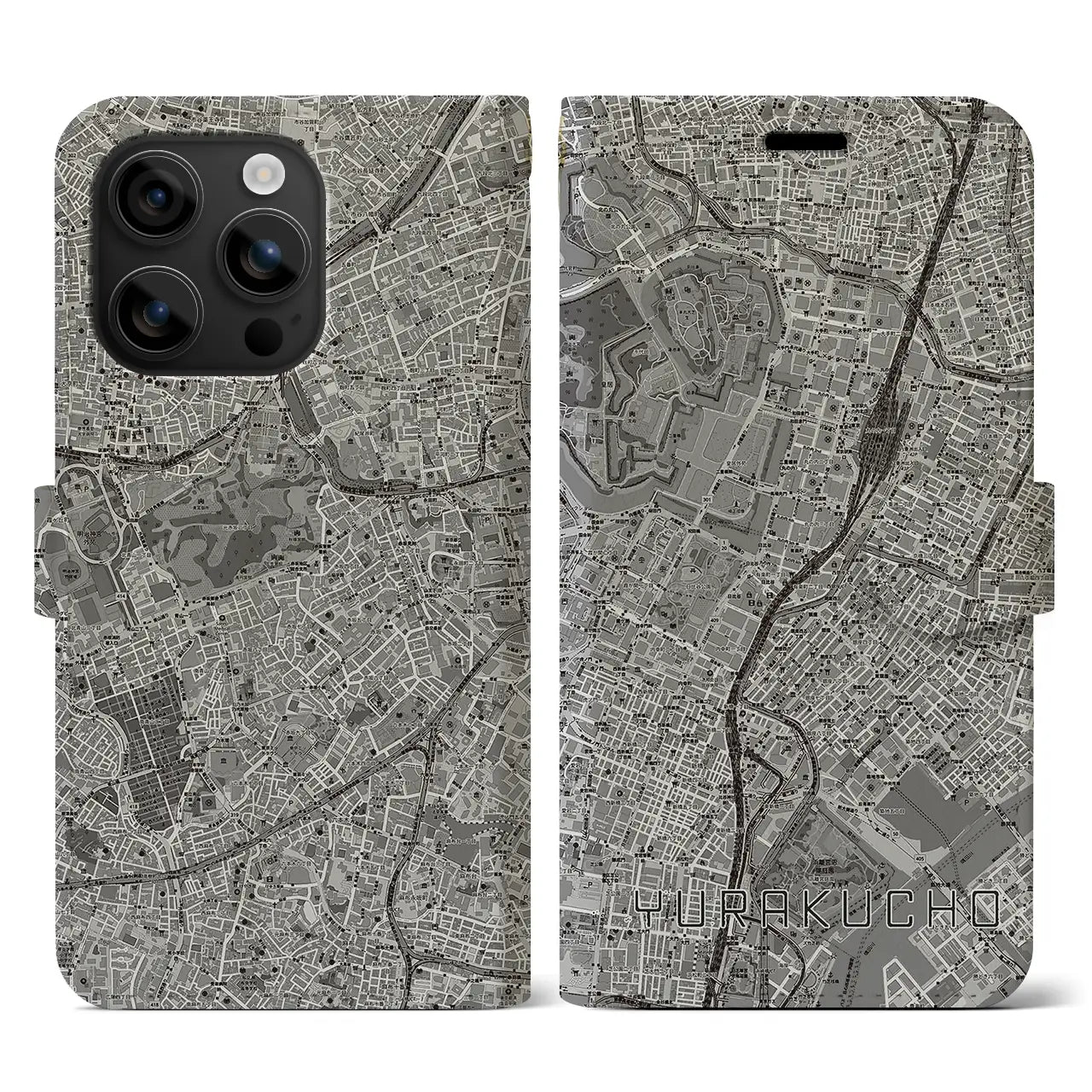 【有楽町(東京都)】地図柄iPhoneケース(手帳タイプ)モノトーン・iPhone 16 用