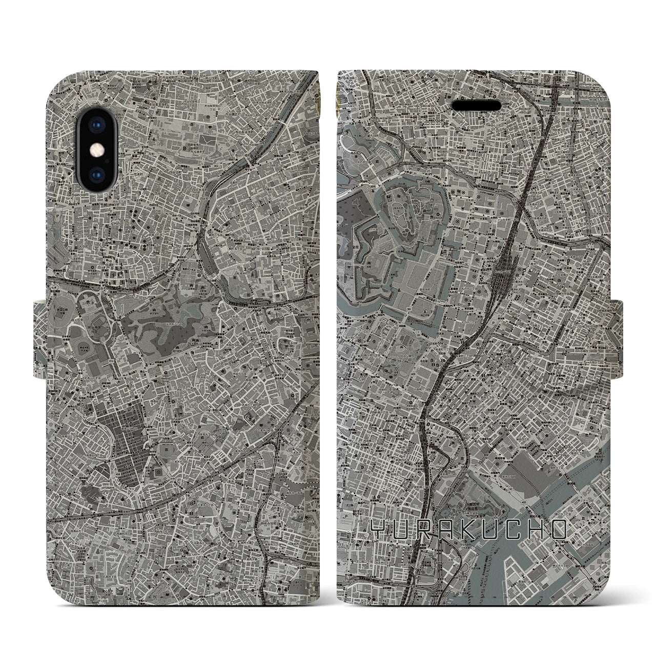 【有楽町(東京都)】地図柄iPhoneケース(手帳タイプ)モノトーン・iPhone XS / X 用